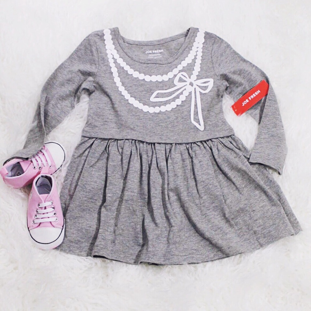 New Joe Fresh Girls Gray/White Pearl Print Dress - Picture 2 of 3